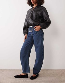 Lioness Lioness Dynasty balloon jean with belt detail in mid wash blue-Black