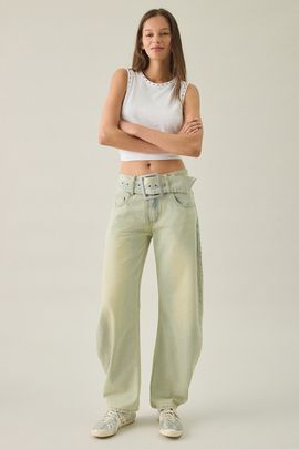 Lioness Lioness Dynasty Belted Low-Rise Barrel Leg Jeans in Camel Wash, Women's at Urban Outfitters