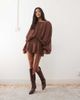 Lioness Lioness Elements Petite chiffon drape detail balloon sleeve tie waist mini dress in chocolate and cream polka dots-Brown - 1