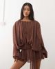 Lioness Lioness Elements Petite chiffon drape detail balloon sleeve tie waist mini dress in chocolate and cream polka dots-Brown - 2