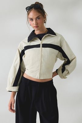 Lioness Lioness Essential Zip-Up Windbreaker Jacket in Beige, Women's at Urban Outfitters