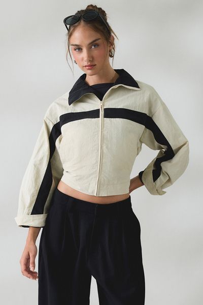 Lioness Lioness Essential Zip-Up Windbreaker Jacket in Beige, Women's at Urban Outfitters
