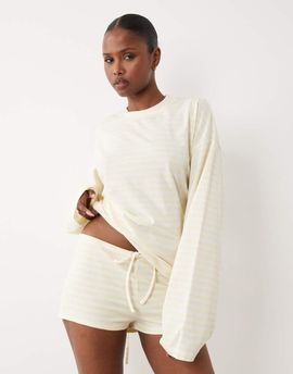 Lioness Lioness exclusive Bloom cotton blend shorts in lemon stripe - part of a set-Yellow