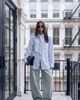 Lioness Lioness exclusive Chelsea cotton blend oversized shoulder pad detailing shirt with necktie in blue stripes - 1