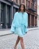 Lioness Lioness exclusive Elements high sheen chiffon drape detail balloon sleeve tie waist mini dress in aqua-Blue - 1