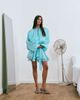 Lioness Lioness exclusive Elements high sheen chiffon drape detail balloon sleeve tie waist mini dress in aqua-Blue - 3