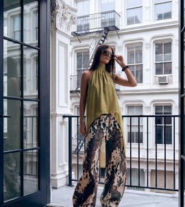 Lioness Lioness exclusive Gabriella halterneck chiffon drape top in olive-Green