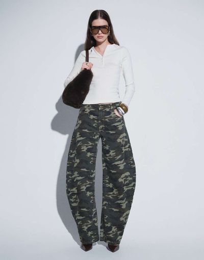 Lioness Lioness exclusive Horseshoe barrel leg jeans in camo-MULTI