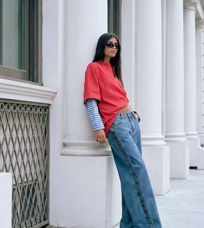 Lioness Lioness exclusive Sloane side button detail relaxed leg jeans in denim blue wash