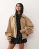 Lioness Lioness Exclusive Vista leather look contrast stitch bomber jacket in taupe-Brown - 1