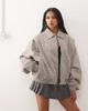 Lioness Lioness exclusive Vista leather look contrast stitch bomber jacket in taupe-Gray - 1