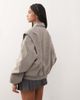 Lioness Lioness exclusive Vista leather look contrast stitch bomber jacket in taupe-Gray - 4
