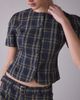Lioness Lioness Femme Plaid Short Sleeve Button-Front Blouse in Navy Lemon Plaid, Women's at Urban Outfitters - 3