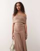 Lioness Lioness Field Of Dreams bardot ruched waist pleated drop hem maxi dress in mocha-Neutral - 2