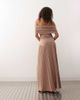 Lioness Lioness Field Of Dreams bardot ruched waist pleated drop hem maxi dress in mocha-Neutral - 3