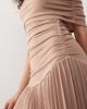 Lioness Lioness Field Of Dreams bardot ruched waist pleated drop hem maxi dress in mocha-Neutral - 4