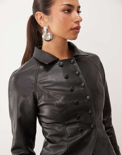 Lioness Lioness Form faux leather Napoleon button detail jacket in black - part of a set