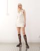 Lioness Lioness Fortune cotton square neck ruched straps contrast trim mini dress in ivory-White - 2