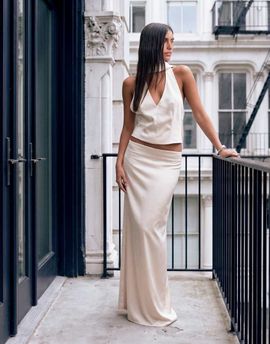 Lioness Lioness Front Row column satin maxi skirt in cream - part of a set-Neutral