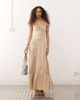 Lioness Lioness Heart Shaped linen blend milkmaid button detail tiered maxi dress in beige-Neutral - 1