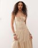 Lioness Lioness Heart Shaped linen blend milkmaid button detail tiered maxi dress in beige-Neutral - 3