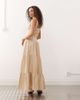 Lioness Lioness Heart Shaped linen blend milkmaid button detail tiered maxi dress in beige-Neutral - 4