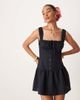 Lioness Lioness Heart Shaped linen blend milkmaid tie front button detail gathered skirt mini dress in navy - 1