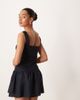 Lioness Lioness Heart Shaped linen blend milkmaid tie front button detail gathered skirt mini dress in navy - 4