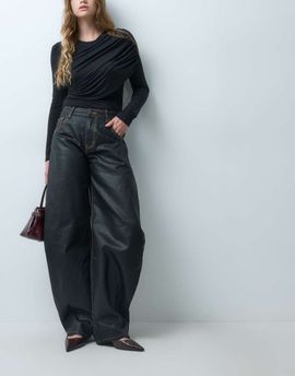 Lioness Lioness Horseshoe barrel leg waxed denim jean in dark blue-Navy