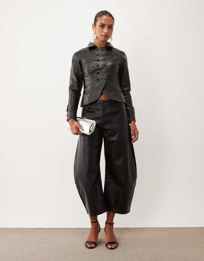 Lioness Lioness Horseshoe faux leather cropped barrel leg pants in black - part of a set