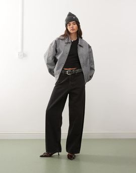 Lioness Lioness Kenny collar detail oversized bomber jacket in navy plaid-Multi