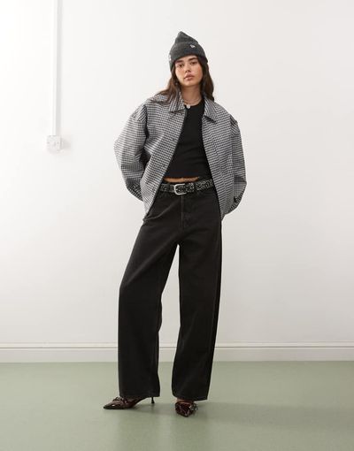 Lioness Lioness Kenny collar detail oversized bomber jacket in navy plaid-Multi