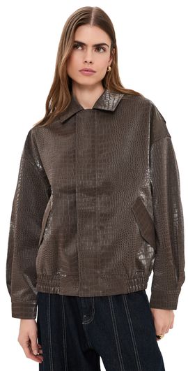 Lioness Lioness Kenny Faux Leather Bomber Jacket Espresso