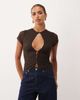 Lioness Lioness keyhole cap sleeve lace top in chocolate brown - 1