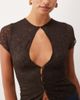 Lioness Lioness keyhole cap sleeve lace top in chocolate brown - 3