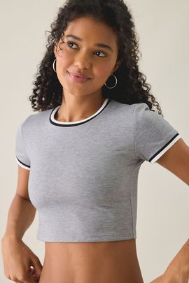 Lioness Lioness Laguna Contrast Piped Baby Tee in Grey, Women's at Urban Outfitters