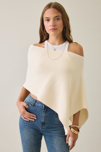 Lioness Lioness Luminous Asymmetric Ribbed Knit Poncho Top in Cream, Women's at Urban Outfitters