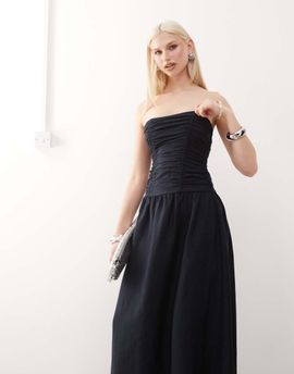 Lioness Lioness Lush linen blend bandeau ruched bodice detail maxi dress in navy