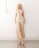 Lioness Lioness Meadow linen blend knot strap details plunge neck button up maxi dress in beige-Neutral - 1