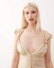 Lioness Lioness Meadow linen blend knot strap details plunge neck button up maxi dress in beige-Neutral - 4