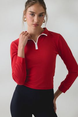 Lioness Lioness Mile High Quarter Zip Mock Neck Pullover Top in Red, Women's at Urban Outfitters