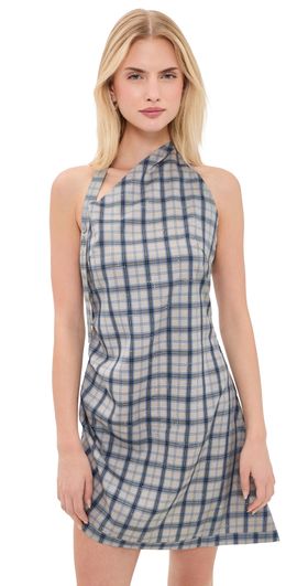 lioness halter neck back split midi dress in beige stripe Lioness Les Deux Halter Midi Dress