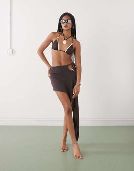 Lioness Lioness moss tie side asymmetric beach skirt in brown - part of a set