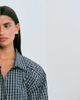 Lioness Lioness Notting Hill cotton oversized shoulder pad detailing multiway button up shirt in navy and lemon plaid - 3