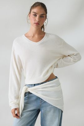 Lioness Lioness Olsen Scarf Detail V-Neck Long Sleeve Top in White, Women's at Urban Outfitters