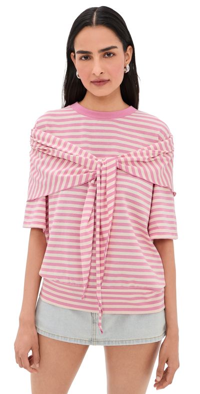 Lioness Lioness Olsen Short Sleeve Top Pink Cream Stripe