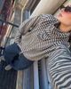 Lioness Lioness Olsen wool blend knit boxy long sleeve detachable scarf detail sweater in beige and slate stripes-Neutral - 2