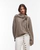 Lioness Lioness Olsen wool blend knit boxy long sleeve detachable scarf detail sweater in beige and slate stripes-Neutral - 3