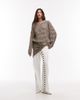 Lioness Lioness Olsen wool blend knit boxy long sleeve detachable scarf detail sweater in beige and slate stripes-Neutral - 4