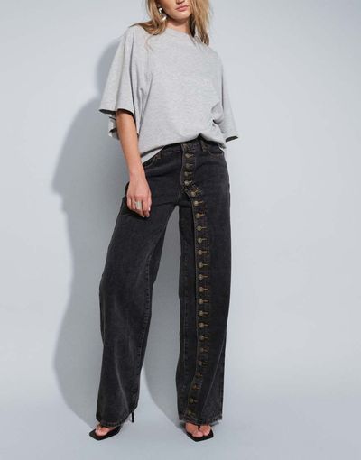 Lioness Lioness Penny asymmetric button detail relaxed leg jeans in black